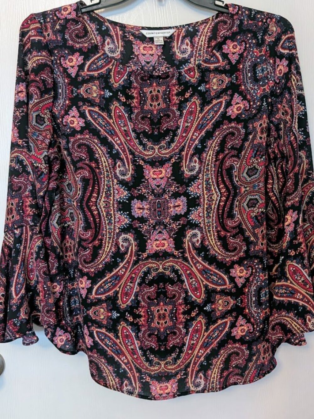 Counterparts paisley blouse top with flare sleeves Size XL